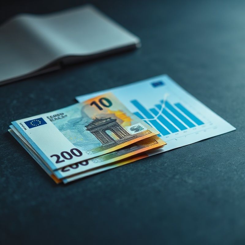 Krupni plan euro novčanica i stupčastog grafikona na škriljasto obojenom stolu s hladnim plavim svjetlom